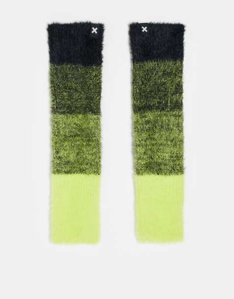 COLLUSION Unisex – Flauschige, gestrickte Armstulpen mit Farbverlauf in Neongelb - view 1