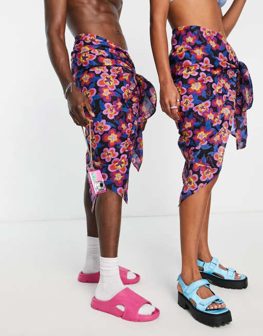 COLLUSION Unisex floral print maxi sarong in multi