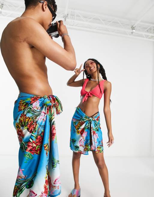 COLLUSION Unisex floral print midi linen sarong in multi | ASOS