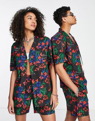 COLLUSION Unisex shirt in floral print co-ord