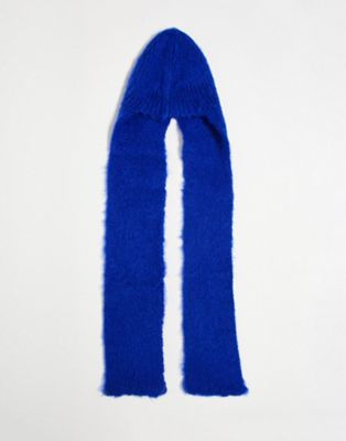 COLLUSION unisex fluffy hooded scarf in blue