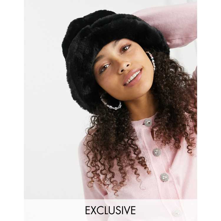 COLLUSION Unisex fluffy bucket hat in black ASOS
