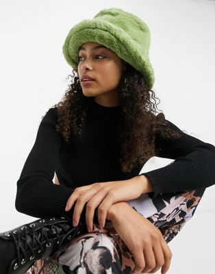 COLLUSION Unisex fluffy bucket hat in pastel green | ASOS
