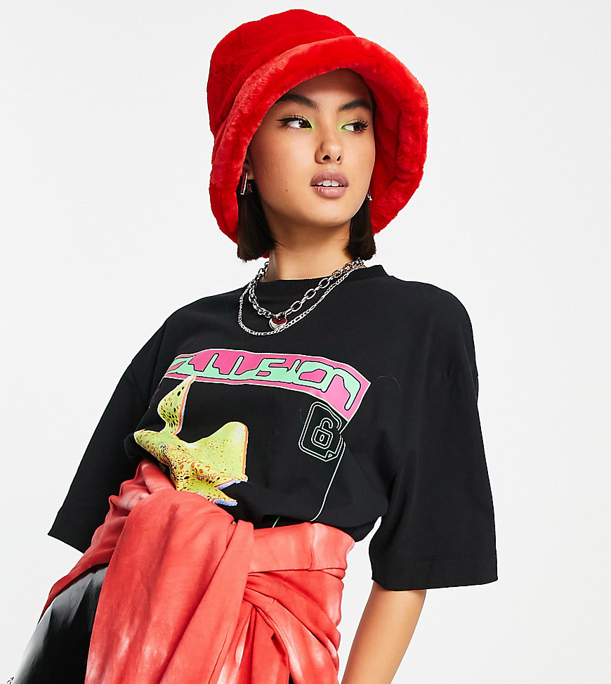 COLLUSION Unisex fluffy bucket hat in red