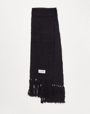 COLLUSION Unisex fluffy knit logo scarf in black - ASOS Price Checker