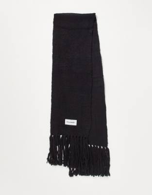 COLLUSION Unisex fluffy knit logo scarf in black