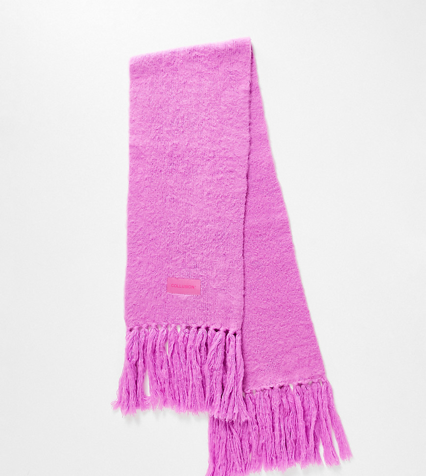 COLLUSION Unisex fluffy knit logo scarf in pink
