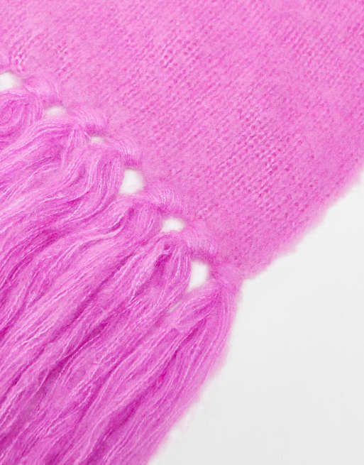COLLUSION Unisex fluffy knit logo scarf in pink, 2 of 4