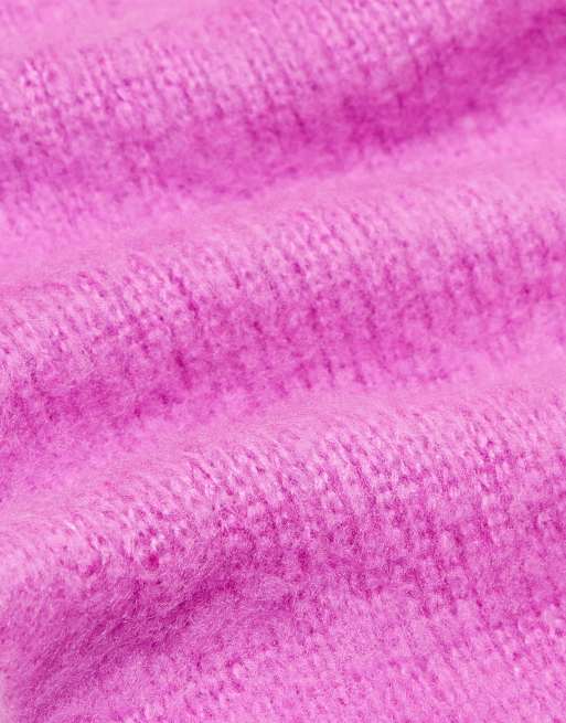 COLLUSION Unisex fluffy knit logo scarf in pink, 4 of 4