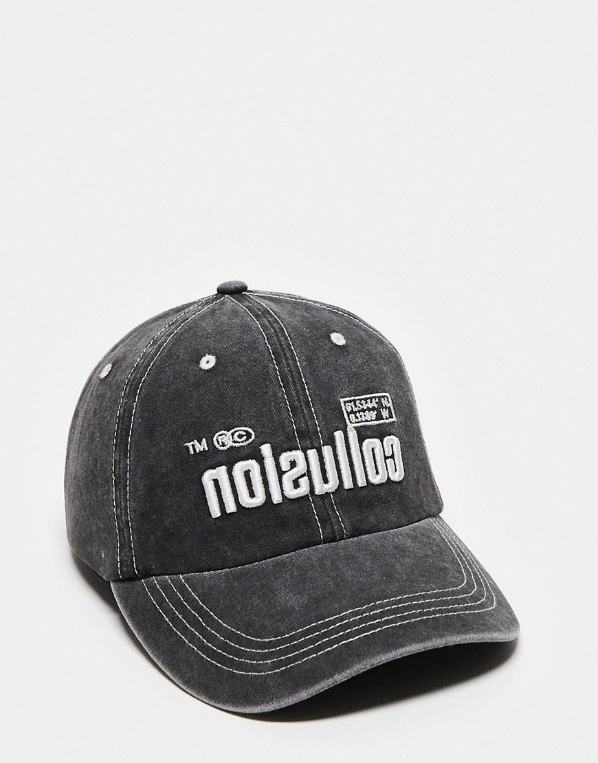 Collusion Unisex Football Cap In Washed Black