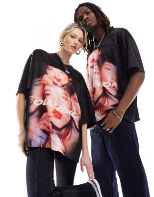 COLLUSION Unisex festival vintage printed faces baggy jeans in