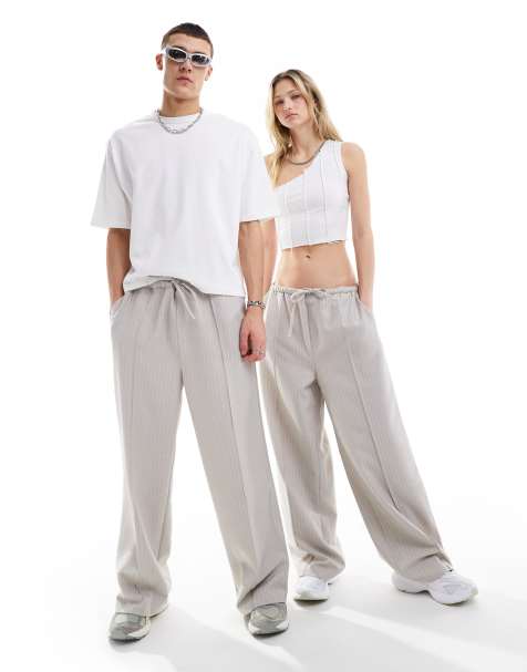 COLLUSION Unisex formal trackies in grey stripe - view 1