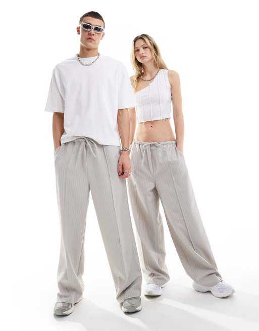 COLLUSION Unisex formal trackies in grey stripe
