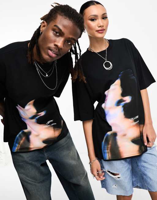 COLLUSION Unisex front printed t-shirt in black | ASOS