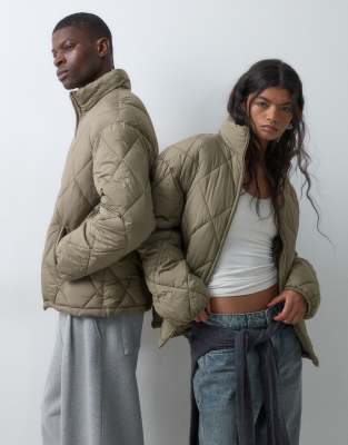 Collusion Unisex Funnel Neck Oversized Puffer Jacket In Brown