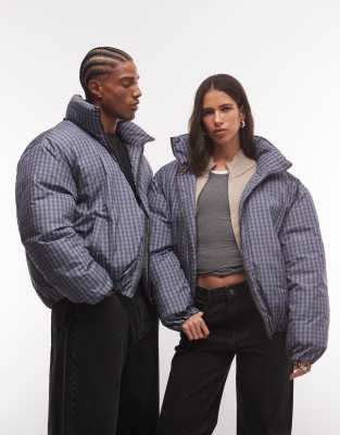 Collusion Unisex Funnel Neck Puffer Jacket In Blue