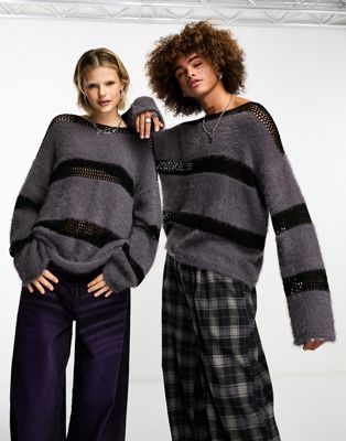 COLLUSION Unisex fur open knit stitch hybrid jumper in purple and black - ASOS Price Checker