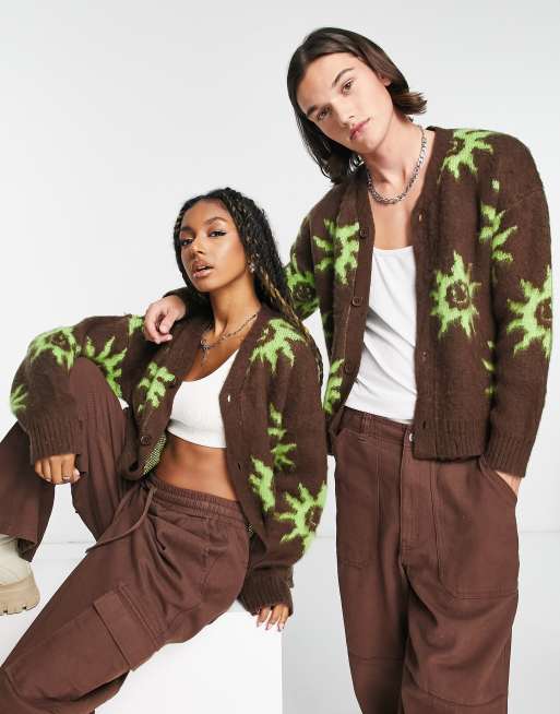 COLLUSION Unisex - Geborsteld vest met zonnen in bruin en groen