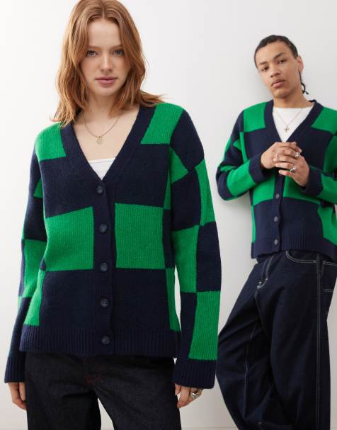 COLLUSION Unisex - Gebreid vest in groen en marineblauw - view 1