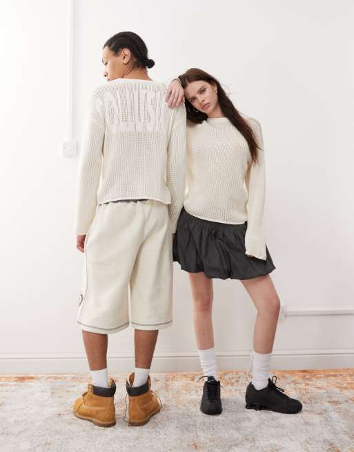 COLLUSION - Unisex gehaakte trui met print in blauw