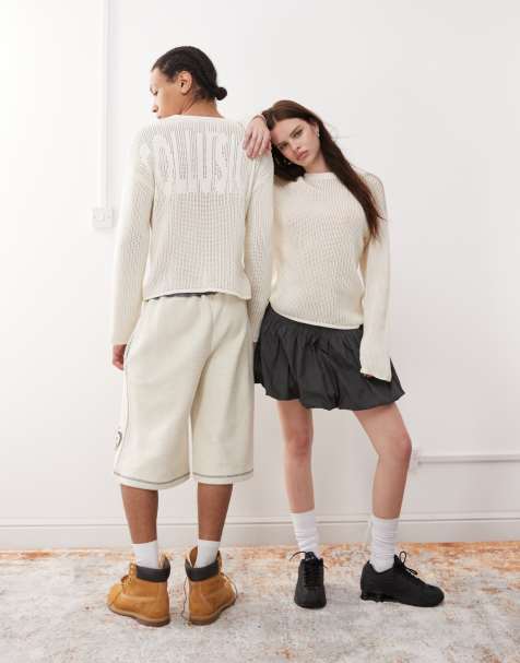 COLLUSION - Unisex gehaakte trui met print in blauw - view 1