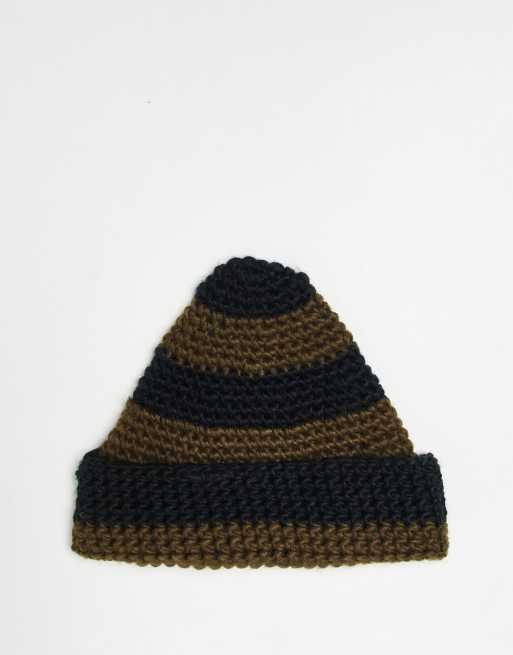 COLLUSION Unisex - Gestreepte beanie in zwart en bruin