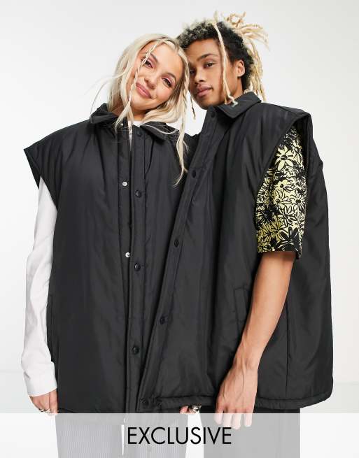 COLLUSION Unisex - Gewatteerde coach-bodywarmer in zwart 