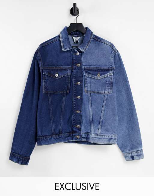 COLLUSION Unisex - Giacca di jeans lavaggio combinato blu in coordinato