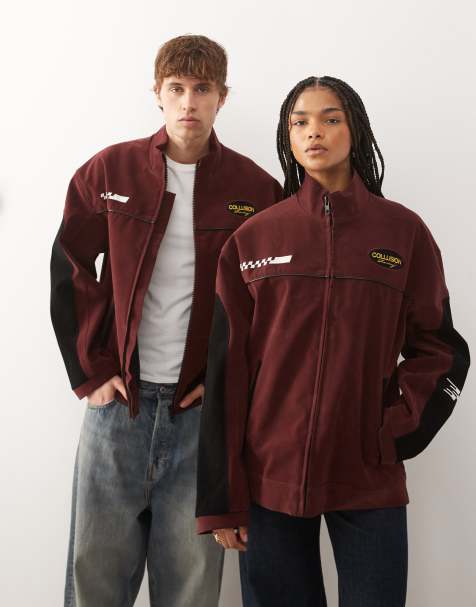 COLLUSION Unisex - Giacca sportiva in camoscio sintetico bordeaux e nero - view 1