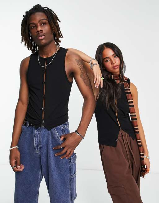 COLLUSION Unisex - Gilet met knoopjes in zwart 