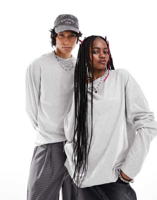 COLLUSION Unisex – Grå långärmad t-shirt med logga