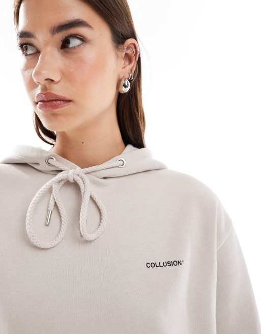 COLLUSION Unisex – Gräddvit huvtröja med logga, 2 av 4