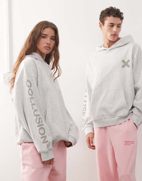 COLLUSION Unisex - Gråmeleret hættetrøje med logo - view 1