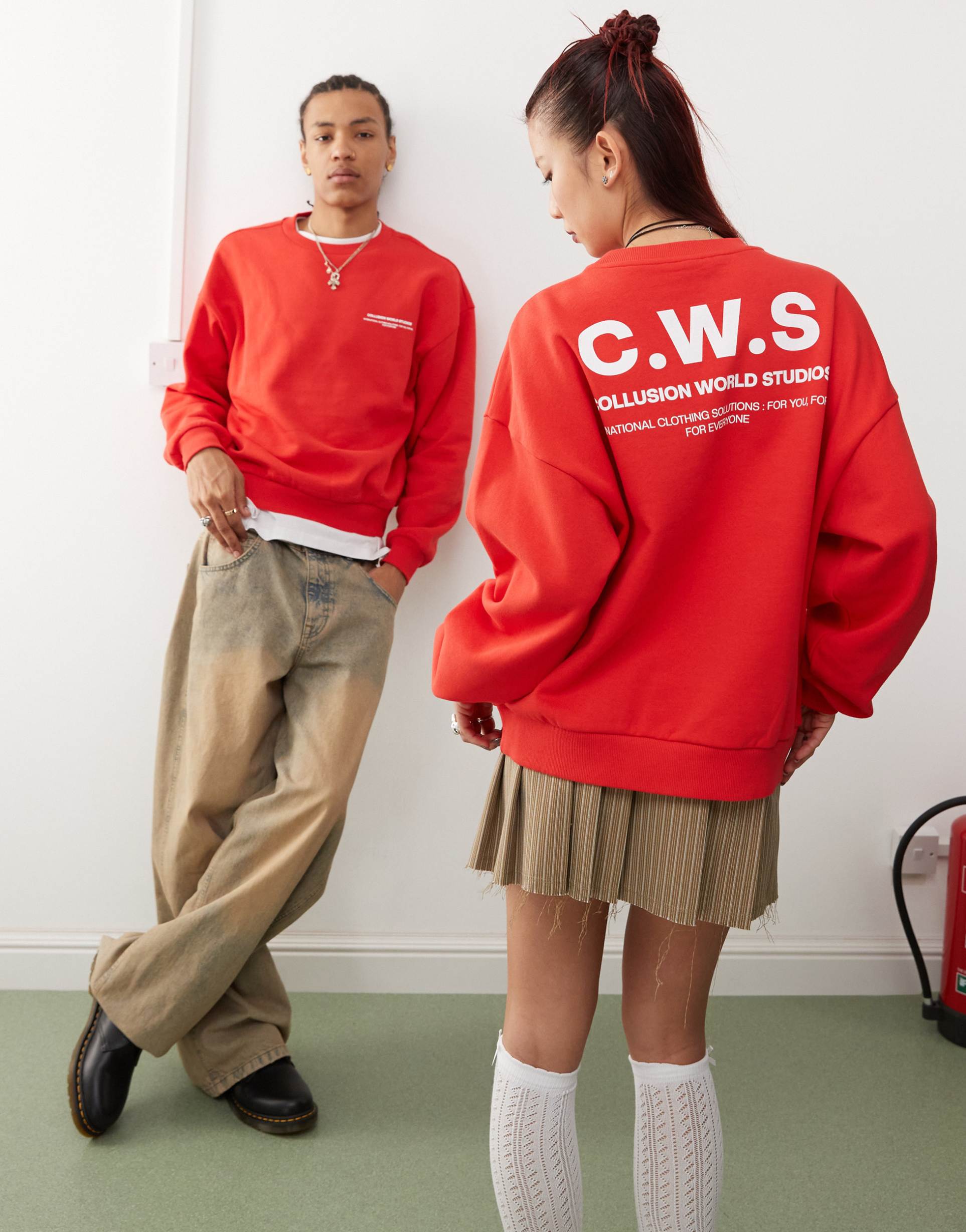 collusion unisex graphic boxy sweat in red