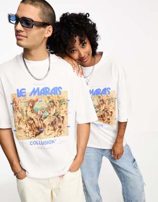 COLLUSION Unisex graphic front print skater t-shirt in white | ASOS