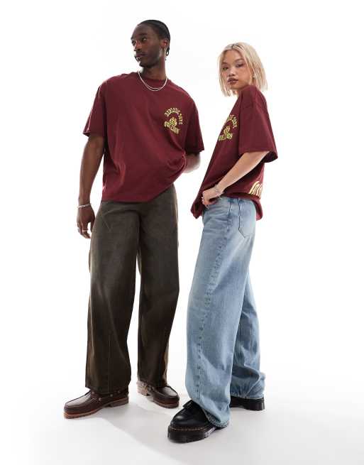 COLLUSION Unisex graphic T-shirt in burgundy | ASOS