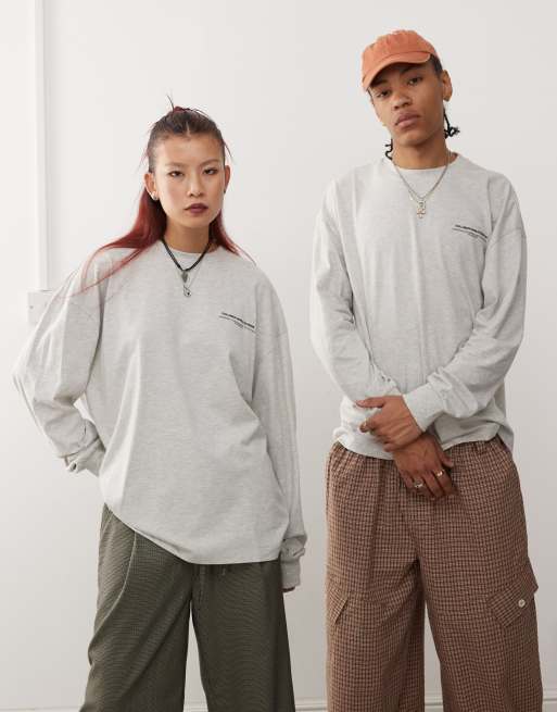 COLLUSION Unisex graphic t-shirt long sleeve in gray heather , 4 of 4