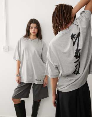 COLLUSION Unisex grey marl t-shirt with logo print