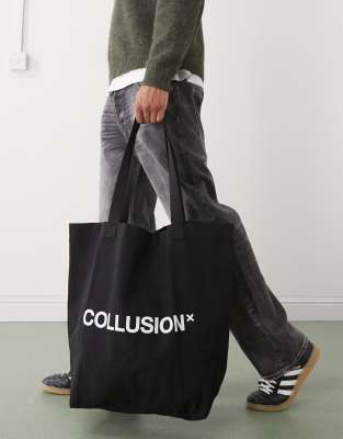 COLLUSION Unisex - Große Alltags-Tragetasche in Schwarz mit Logo