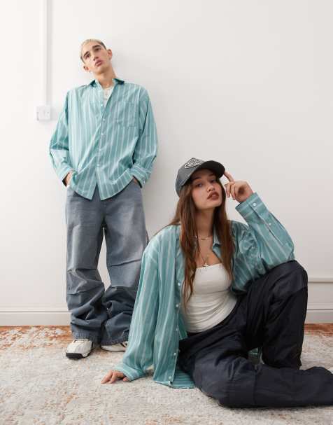 COLLUSION – Unisex – Grön, randig skjorta i oversize - view 1