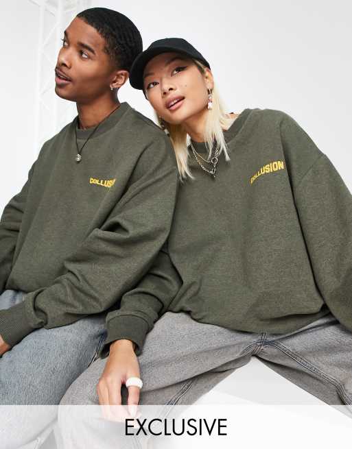 COLLUSION Unisex – Grön sweatshirt med logga