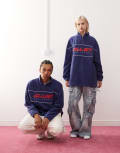 [Collusion] COLLUSION Unisex half zip tech fleece in purple-Blue XS PURPLE