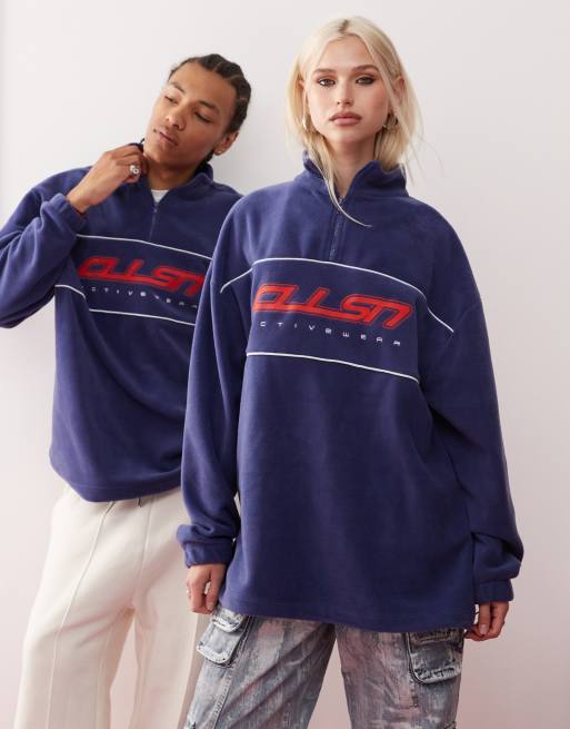 COLLUSION Unisex half zip tech fleece in purple , 2 of 4