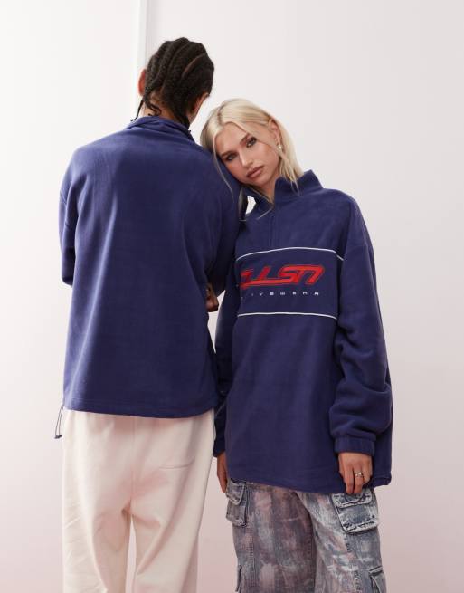 COLLUSION Unisex half zip tech fleece in purple , 4 of 4