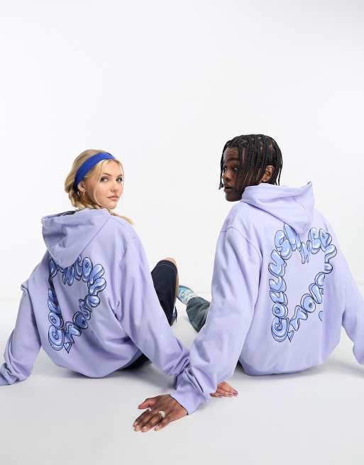 COLLUSION Unisex heart back print hoodie in light blue