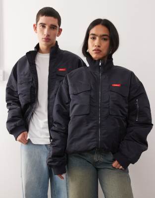 Collusion Unisex High Neck Bomber Jacket In Blue