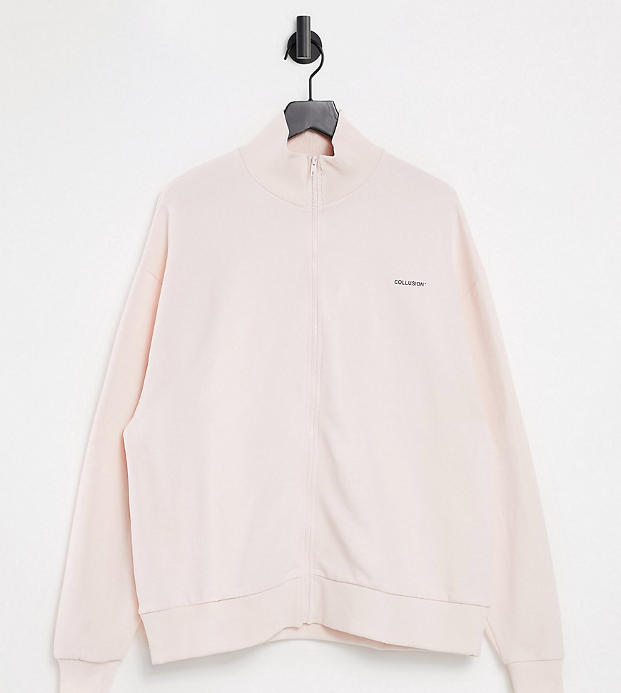 COLLUSION Unisex high neck zip through sweatshirt in pink set