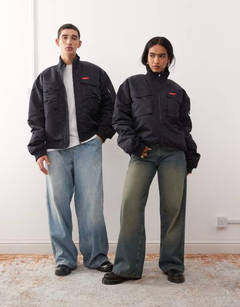 COLLUSION Unisex - Højhalset marineblå bomber-jakke - view 1