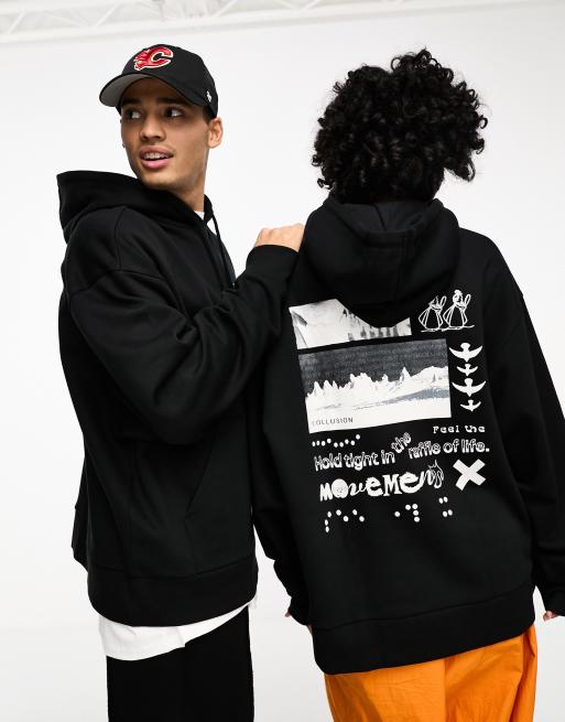 COLLUSION Unisex hold tight back print oversized hoodie in black | ASOS