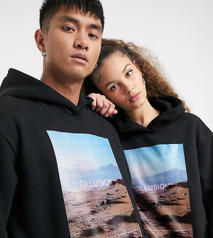 COLLUSION - Unisex hoodie met fotografische print-Zwart
